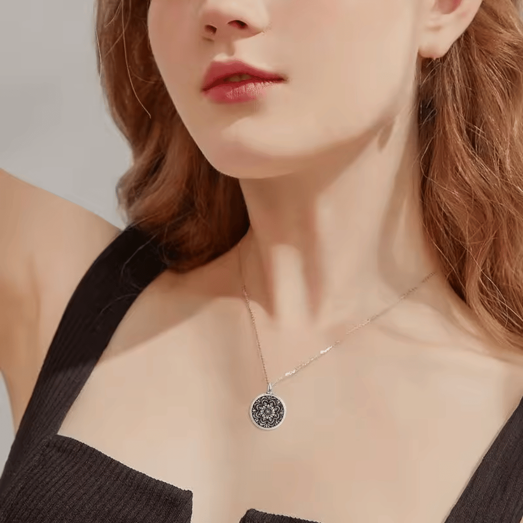 Mandala Cremation Necklace Sterling Silver