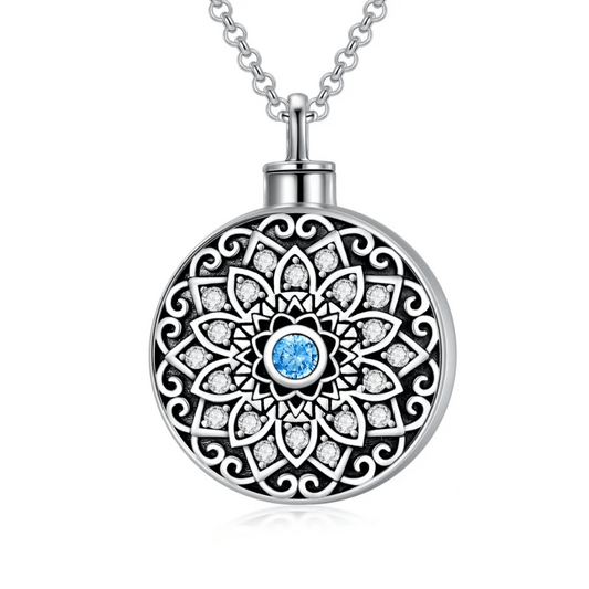Blue Crystal Mandala Cremation Necklace Sterling Silver