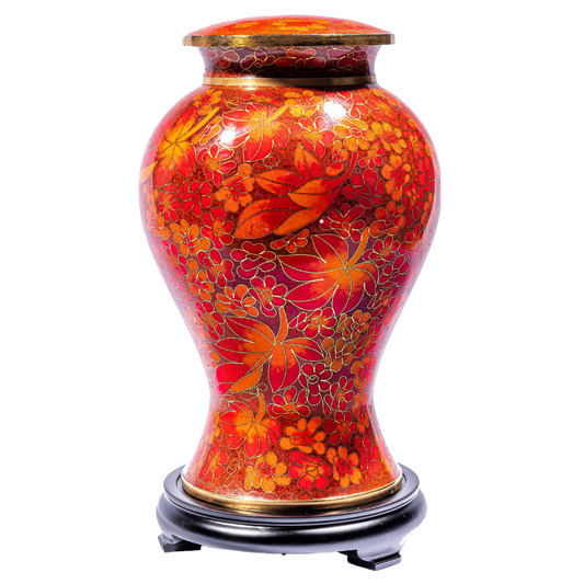 Red Leaves Cloisonné Urn