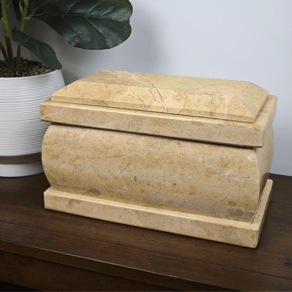 Beige Rectangle Marble Cremation Urn