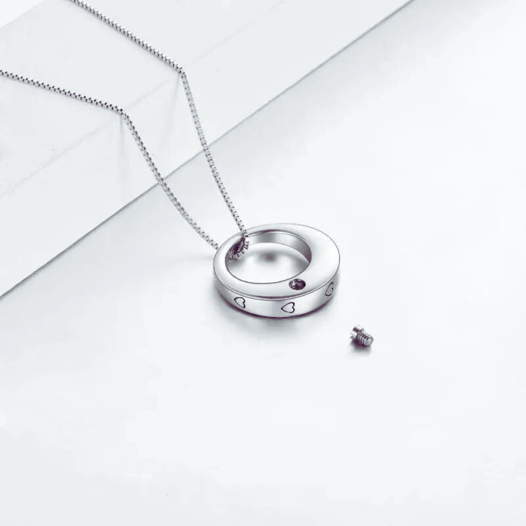 Hollow Oval Cubic Zirconia Cremation Necklace Sterling Silver