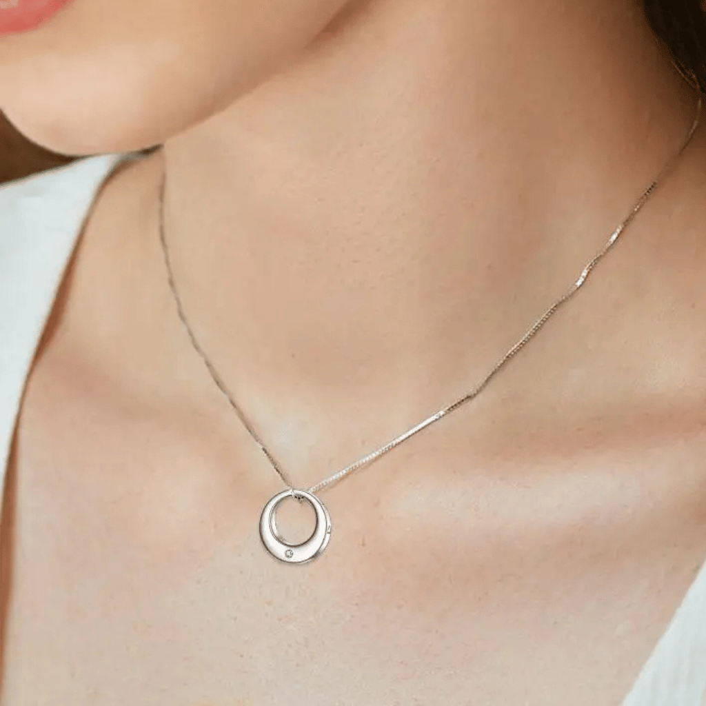 Hollow Oval Cubic Zirconia Cremation Necklace Sterling Silver