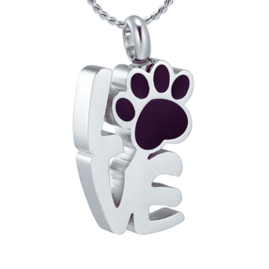 LOVE Pawprint Cremation Necklace Stainless Steel