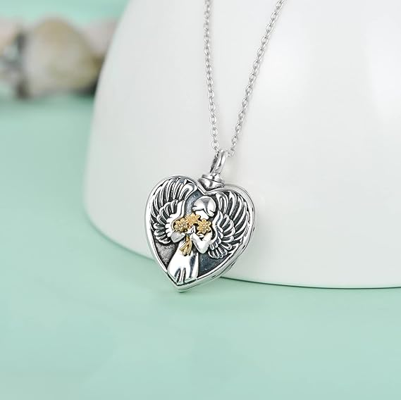 Angel Holding Flowers Cremation Necklace Sterling Silver