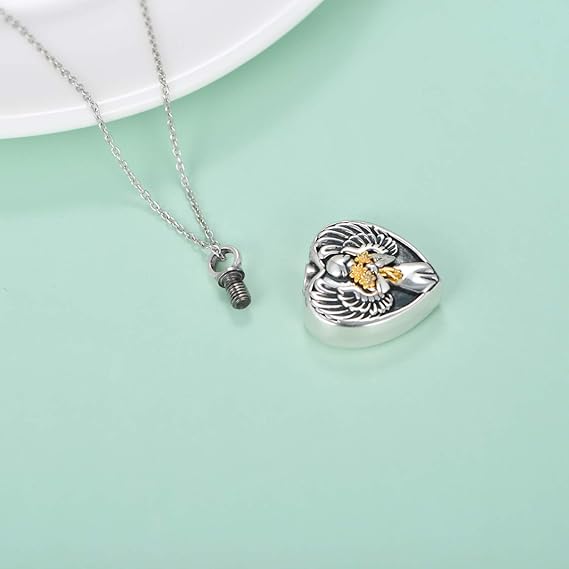 Angel Holding Flowers Cremation Necklace Sterling Silver
