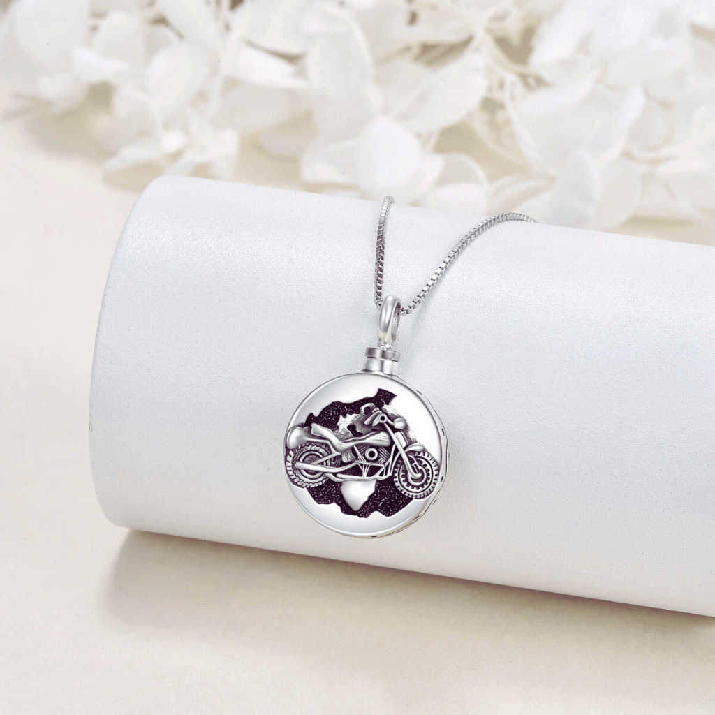 Motorbike Cremation Necklace Sterling Silver