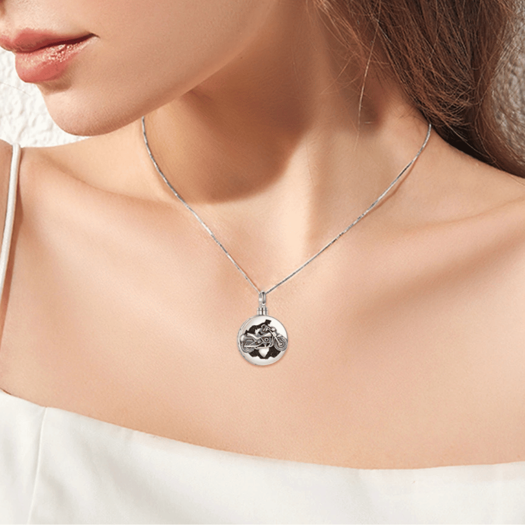 Motorbike Cremation Necklace Sterling Silver