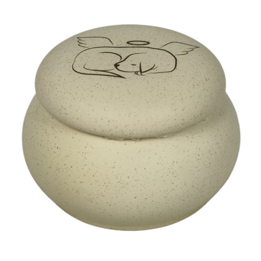 White my puppy angel ceramic urn 