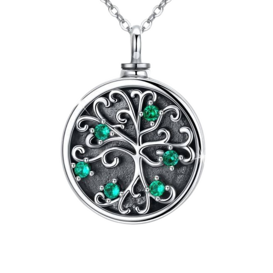Tree Roots With Green Crystals Cremation Locket Sterling Silver