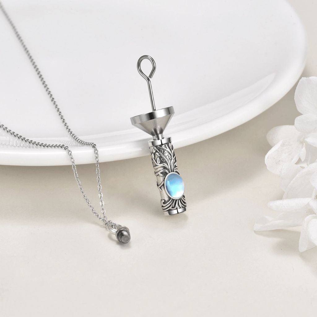 Blue Stone Cremation Necklace Sterling Silver
