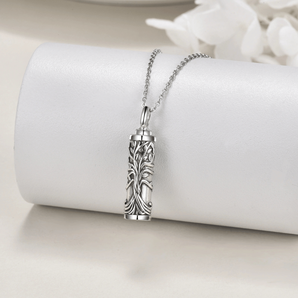 Red Stone Cremation Necklace Sterling Silver