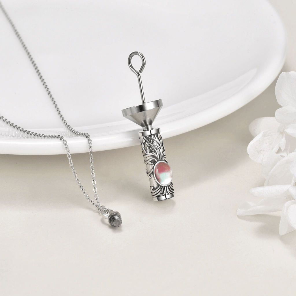 Red Stone Cremation Necklace Sterling Silver