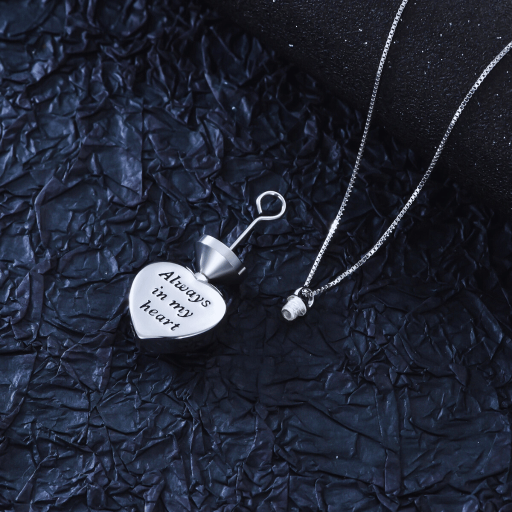 Blue Crystal Heart Cremation Necklace Sterling Silver D3
