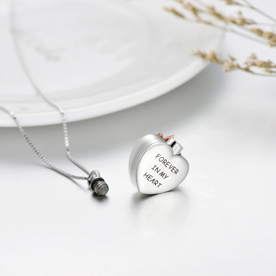 Blue Crystal Heart Flower Cremation Necklace Sterling Silver