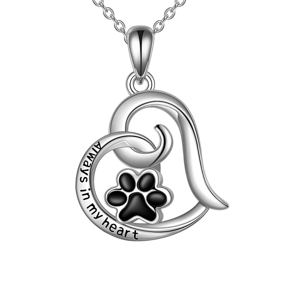 Black Paw Heart Cremation Necklace Sterling Silver