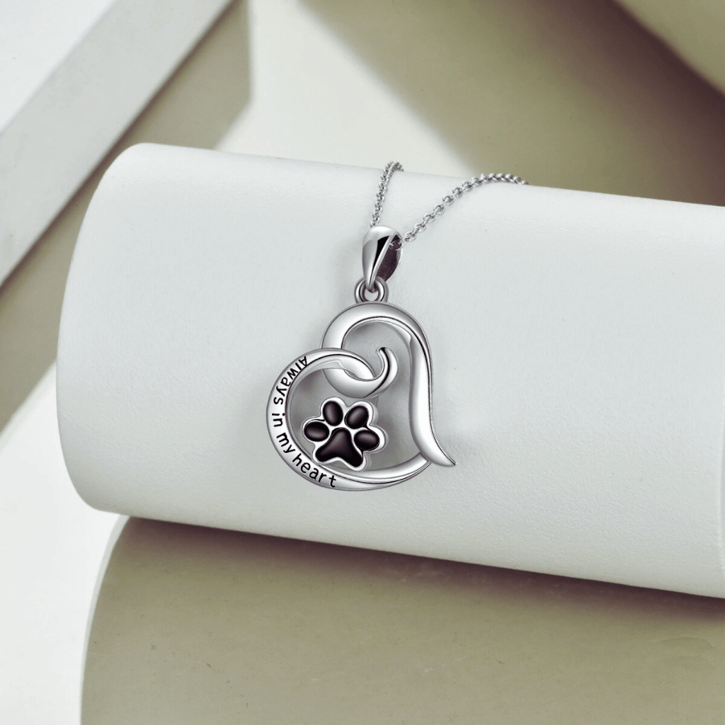Black Paw Heart Cremation Necklace Sterling Silver