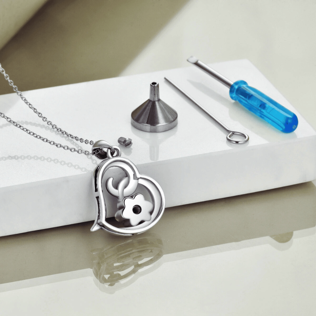 Black Paw Heart Cremation Necklace Sterling Silver