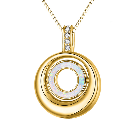 Hollow Opal Circle Cremation Necklace Gold Vermeil