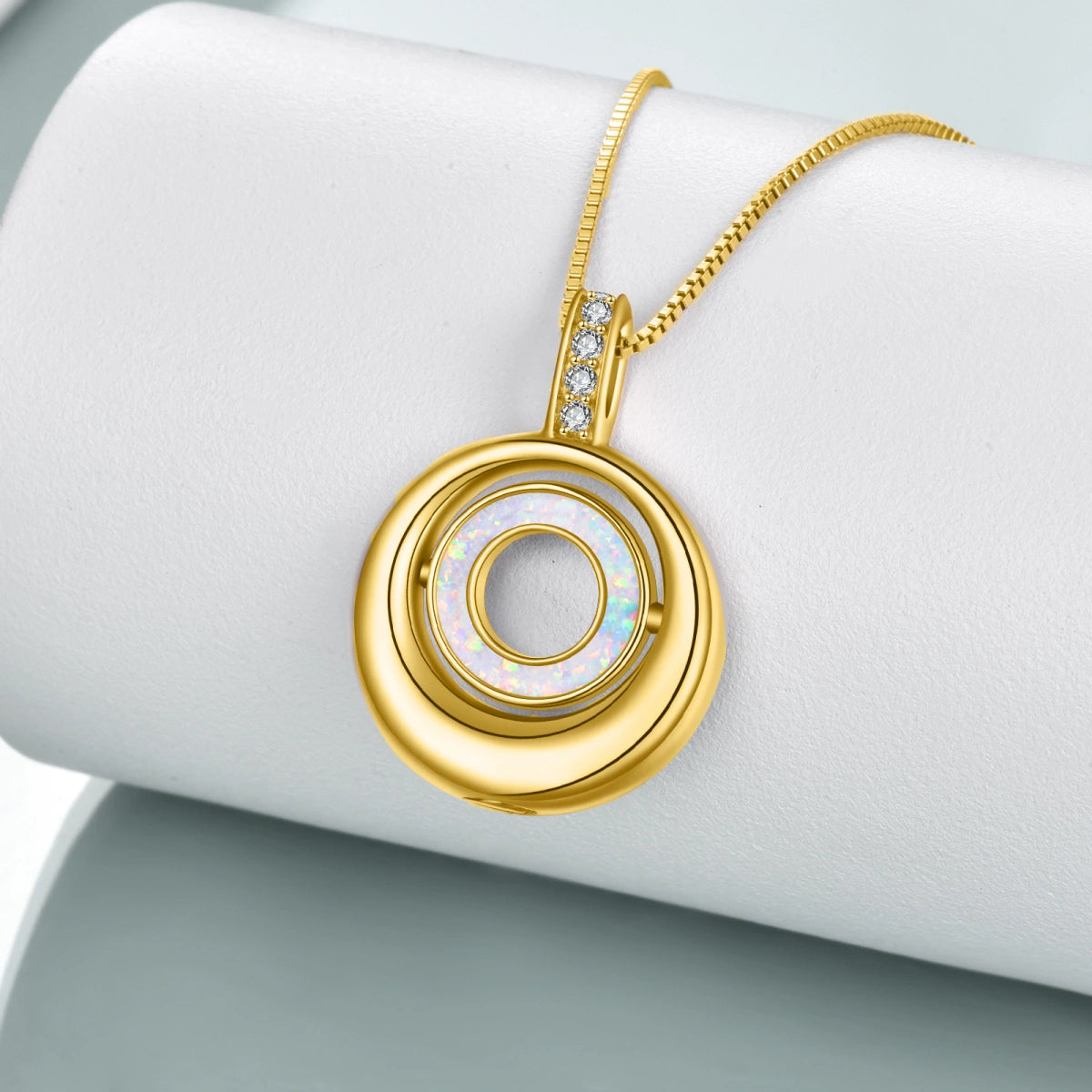 Hollow Opal Circle Cremation Necklace Gold Vermeil