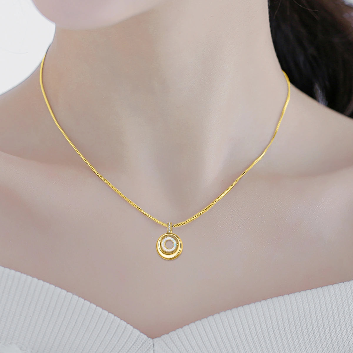 Hollow Opal Circle Cremation Necklace Gold Vermeil