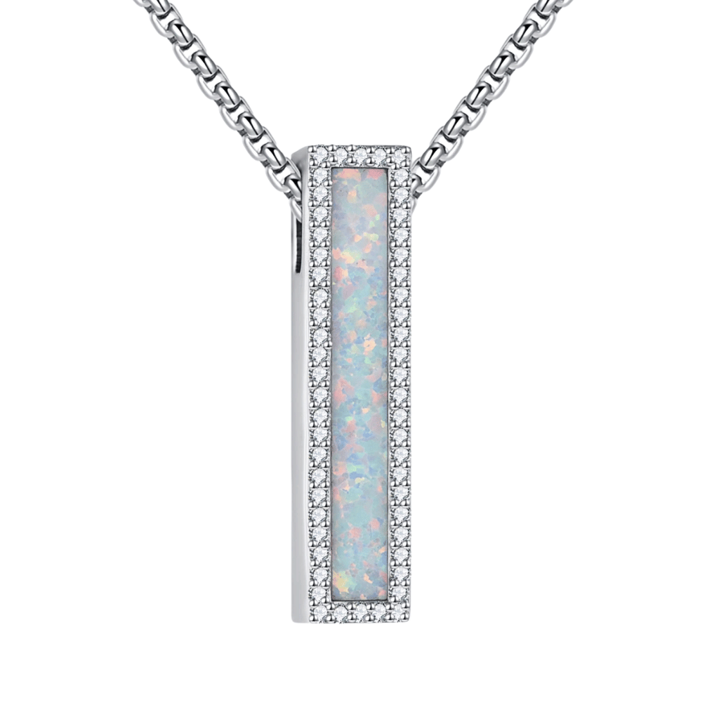 Opal Rectangle Cremation Necklace Sterling Silver