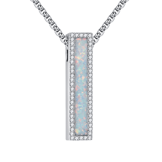 Opal Rectangle Cremation Necklace Sterling Silver