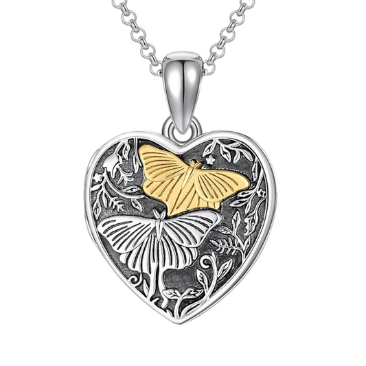 Butterflies Heart Cremation Necklace Sterling Silver