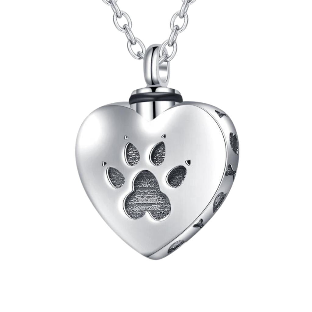 Heart Paw Cremation Necklace Sterling Silver