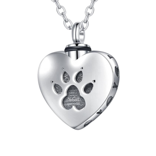 Heart Paw Cremation Necklace Sterling Silver