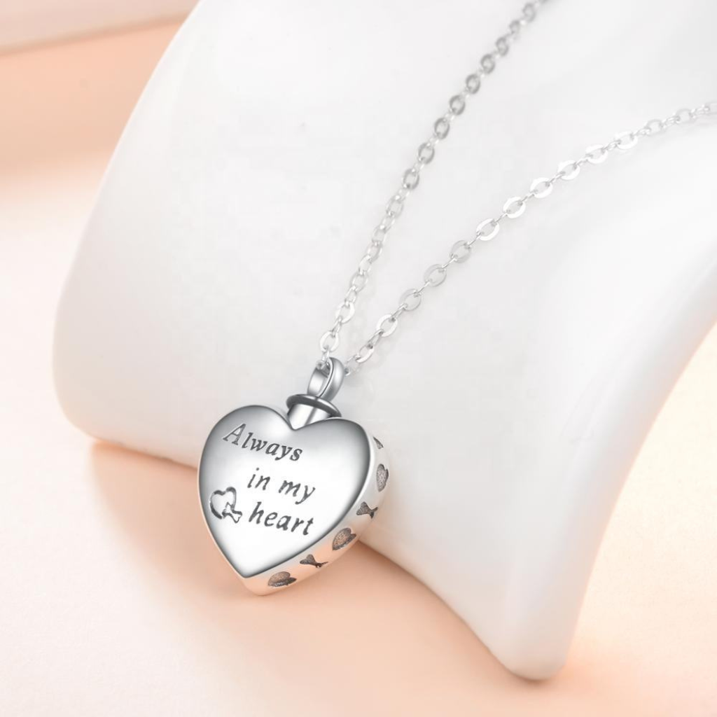 Heart Paw Cremation Necklace Sterling Silver