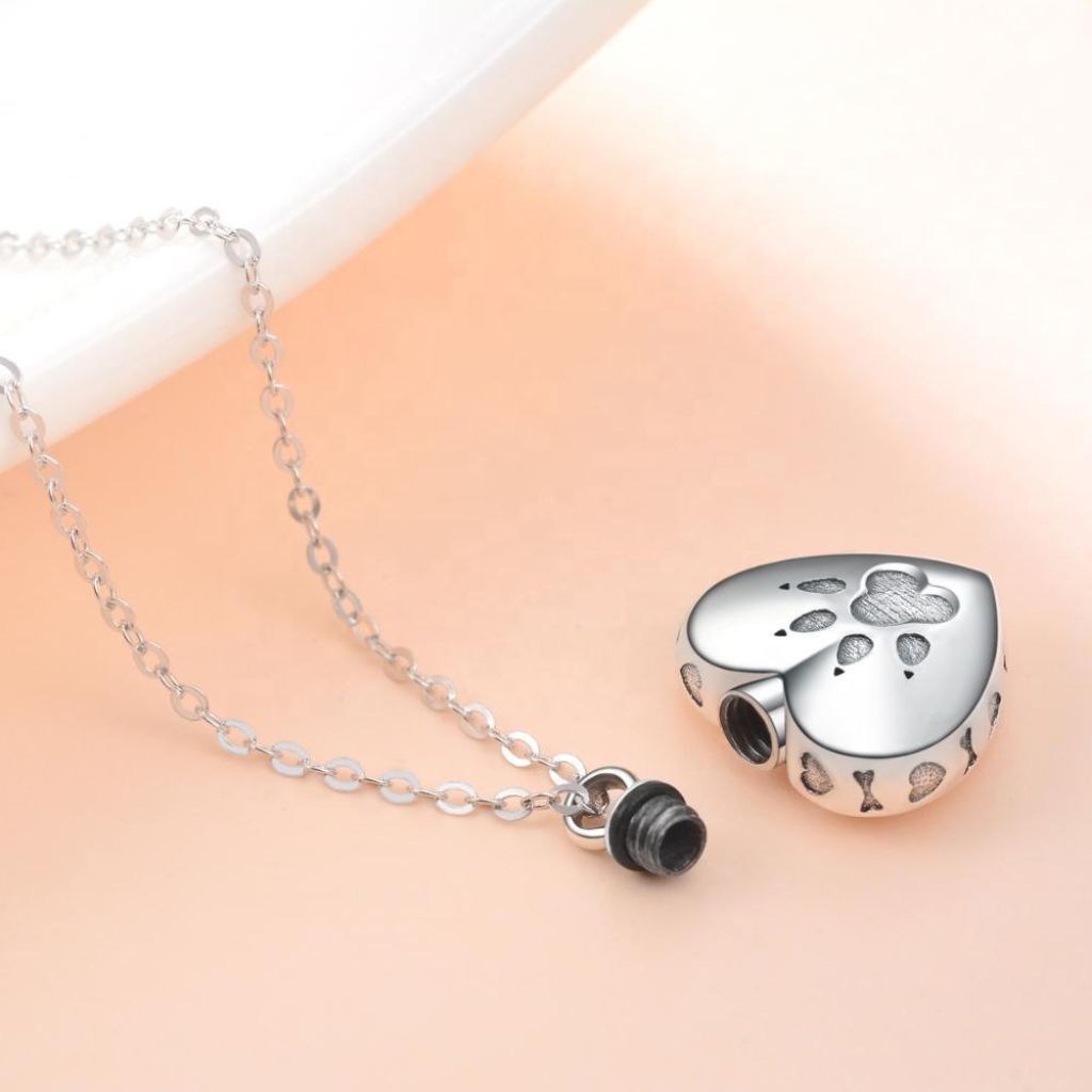Heart Paw Cremation Necklace Sterling Silver