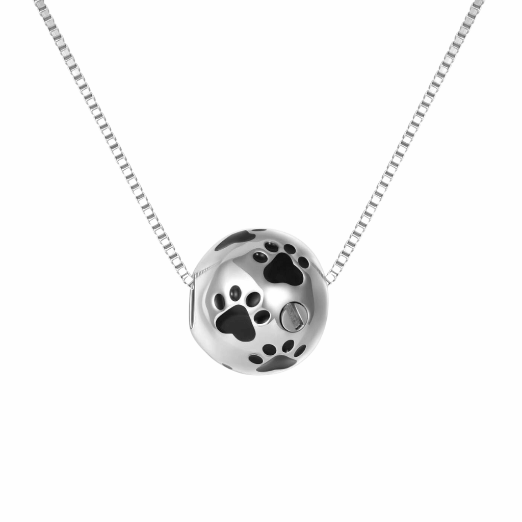 Pawprint Ball Cremation Necklace Sterling Silver