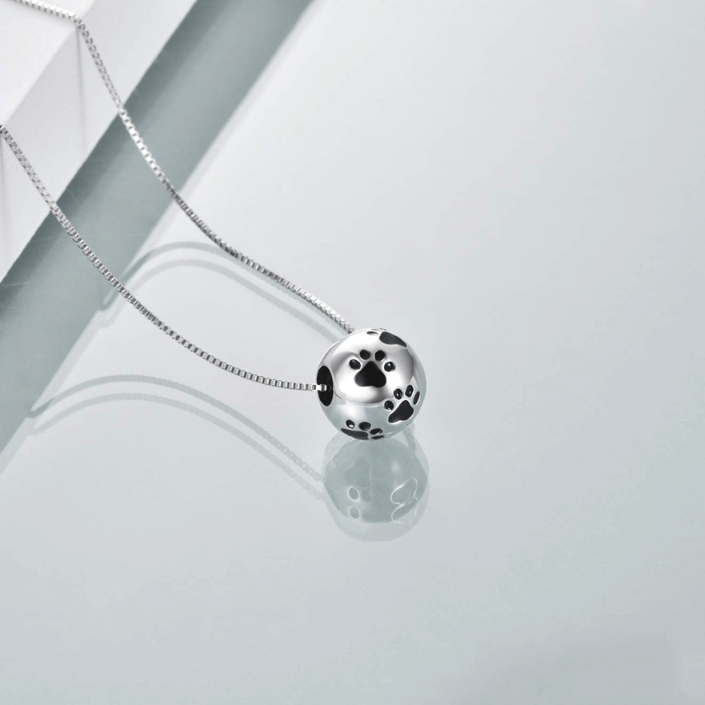 Pawprint Ball Cremation Necklace Sterling Silver