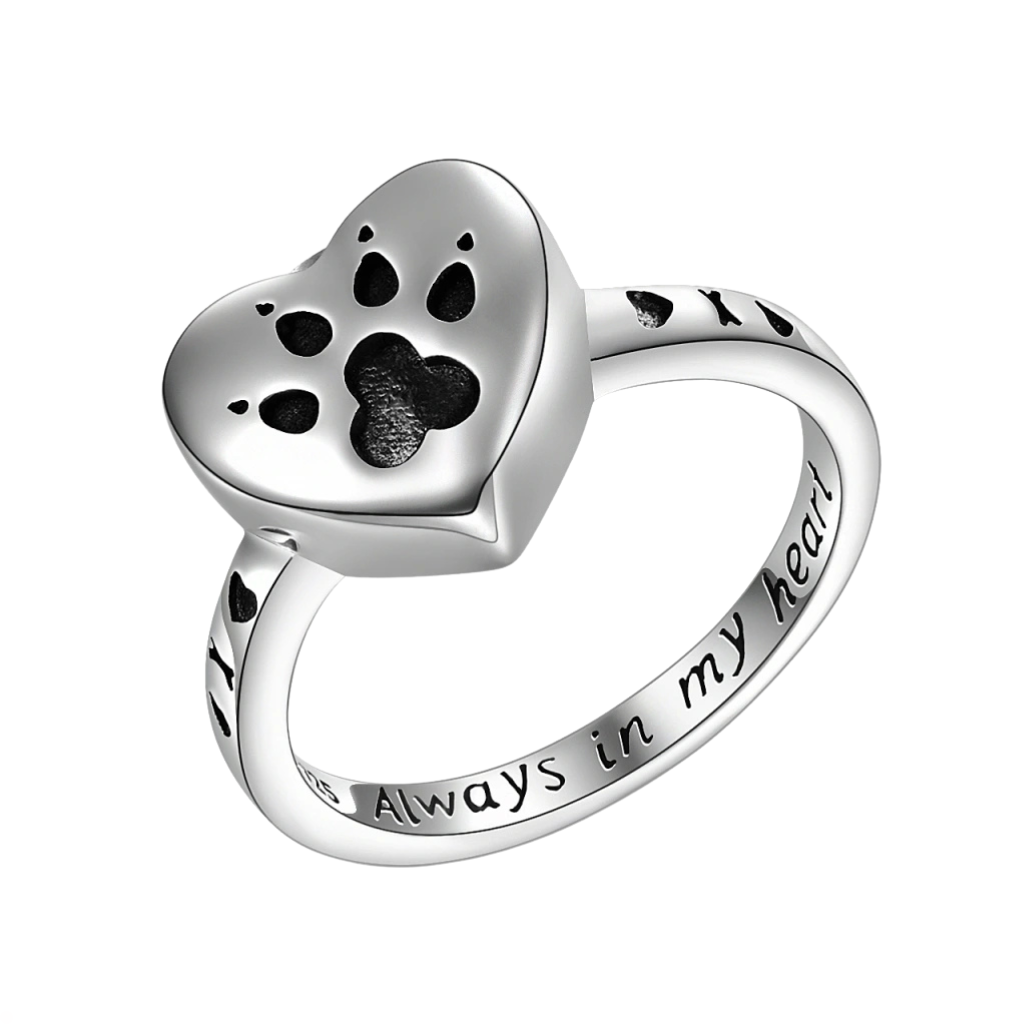 Paw Print Cremation Ring Sterling Silver