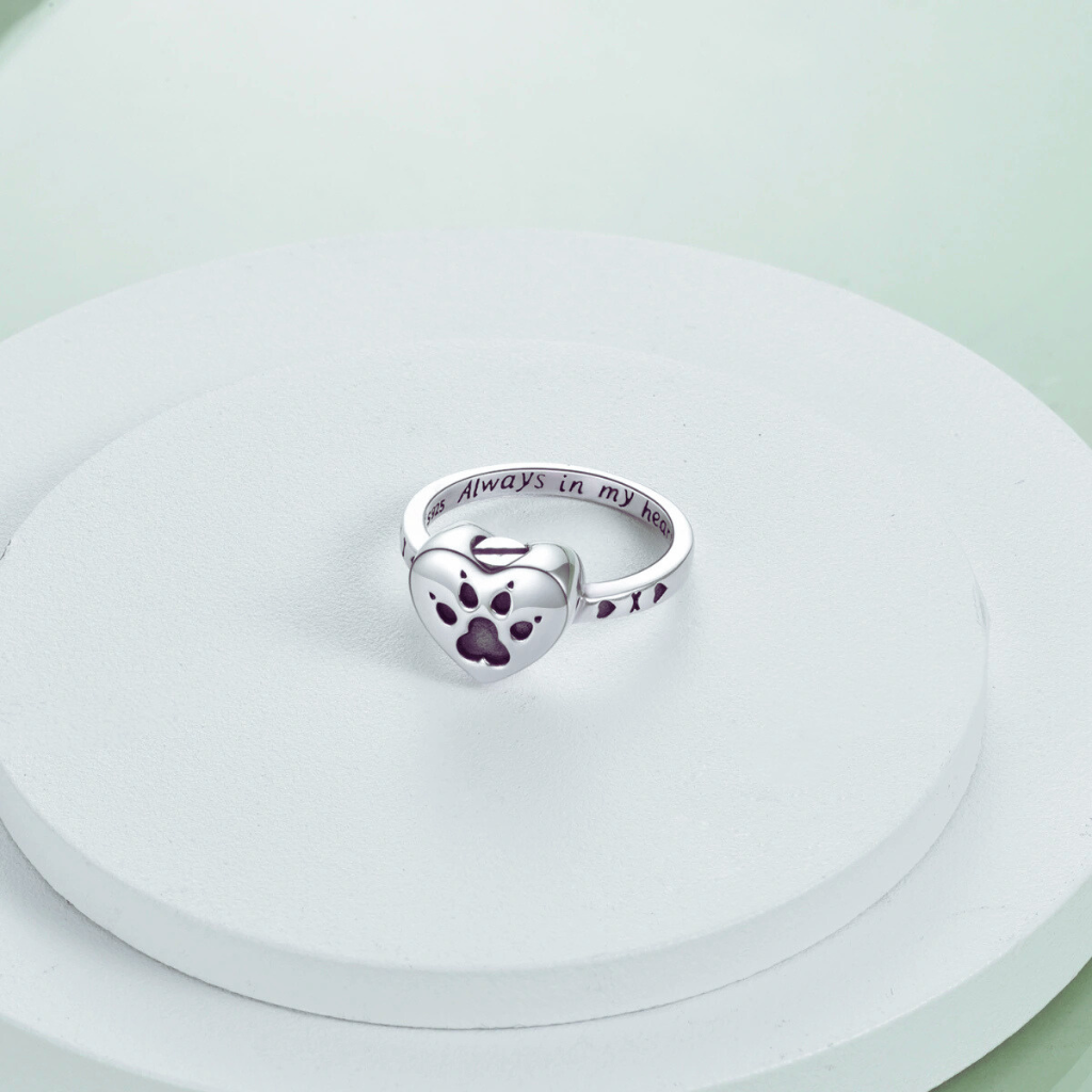 Paw Print Cremation Ring Sterling Silver