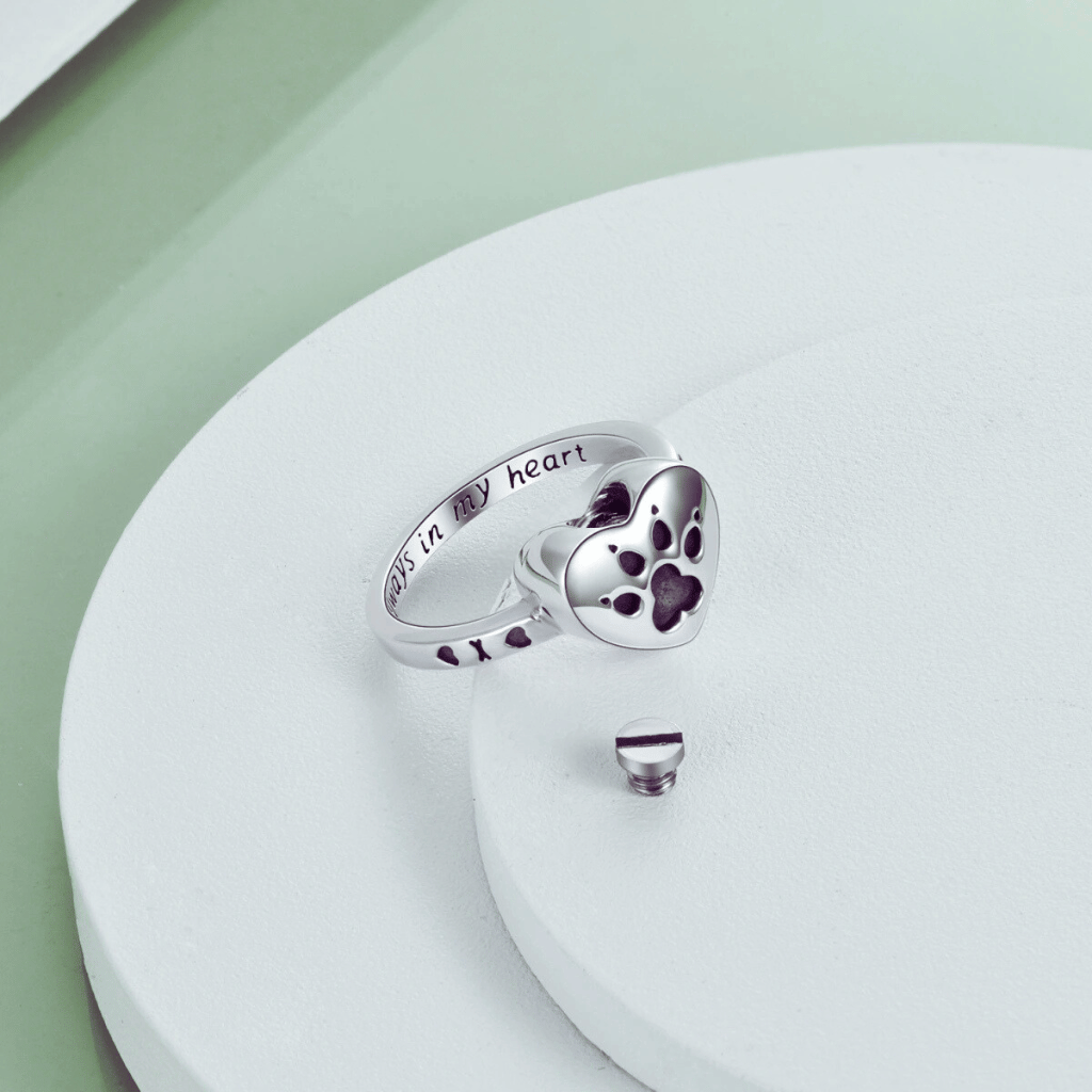 Paw Print Cremation Ring Sterling Silver