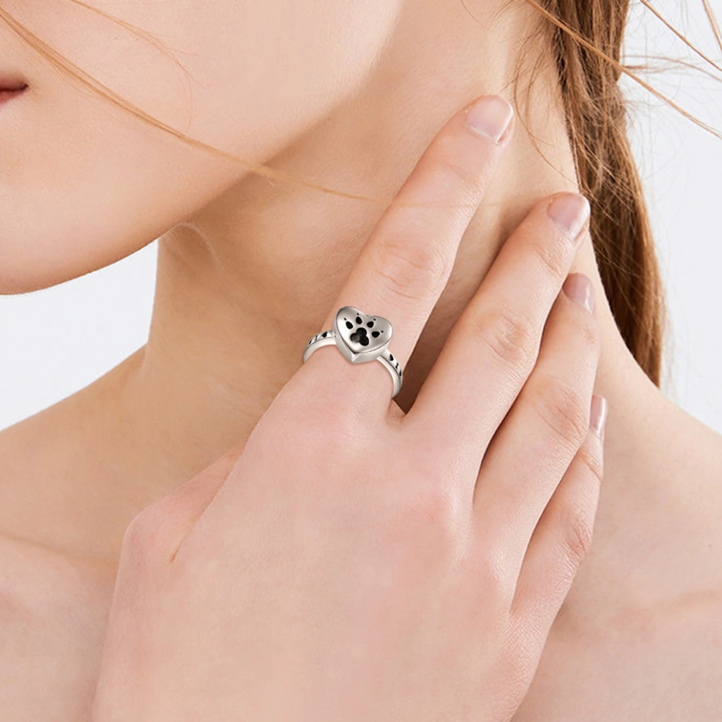 Paw Print Cremation Ring Sterling Silver