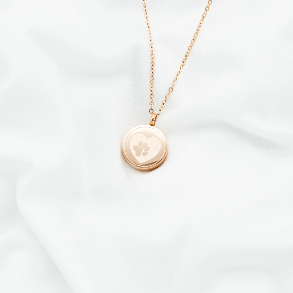 Rose Gold Pawprint Cremation Necklace Stainless Steel