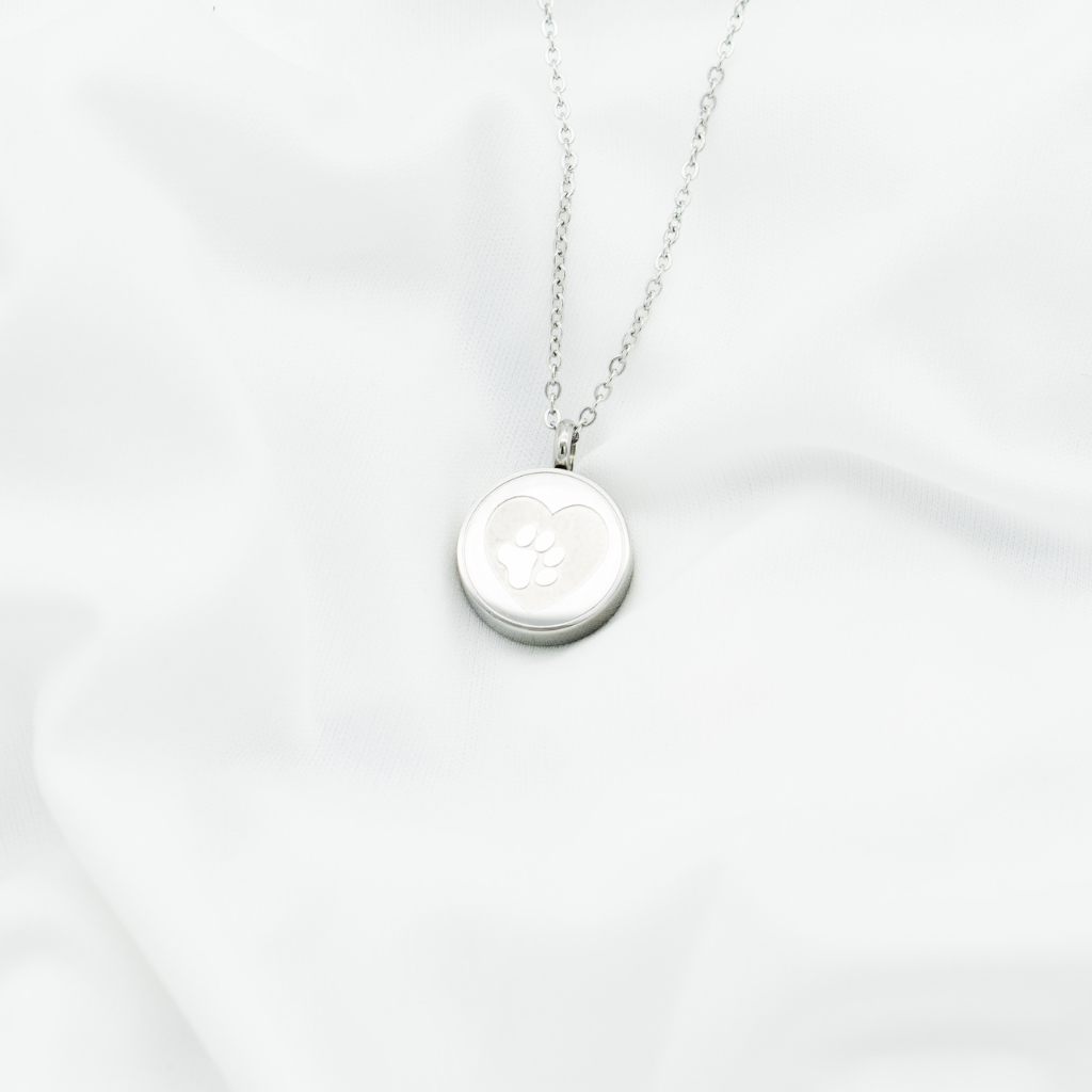 Silver Pawprint Cremation Necklace Stainless Steel