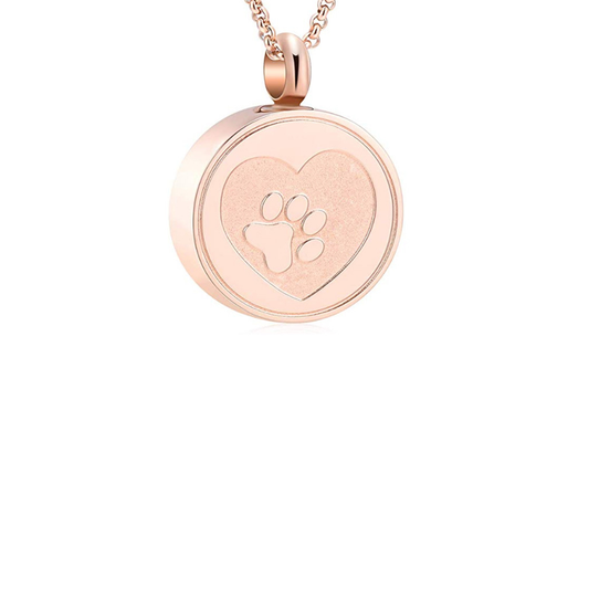 Rose Gold Pawprint Cremation Necklace Stainless Steel