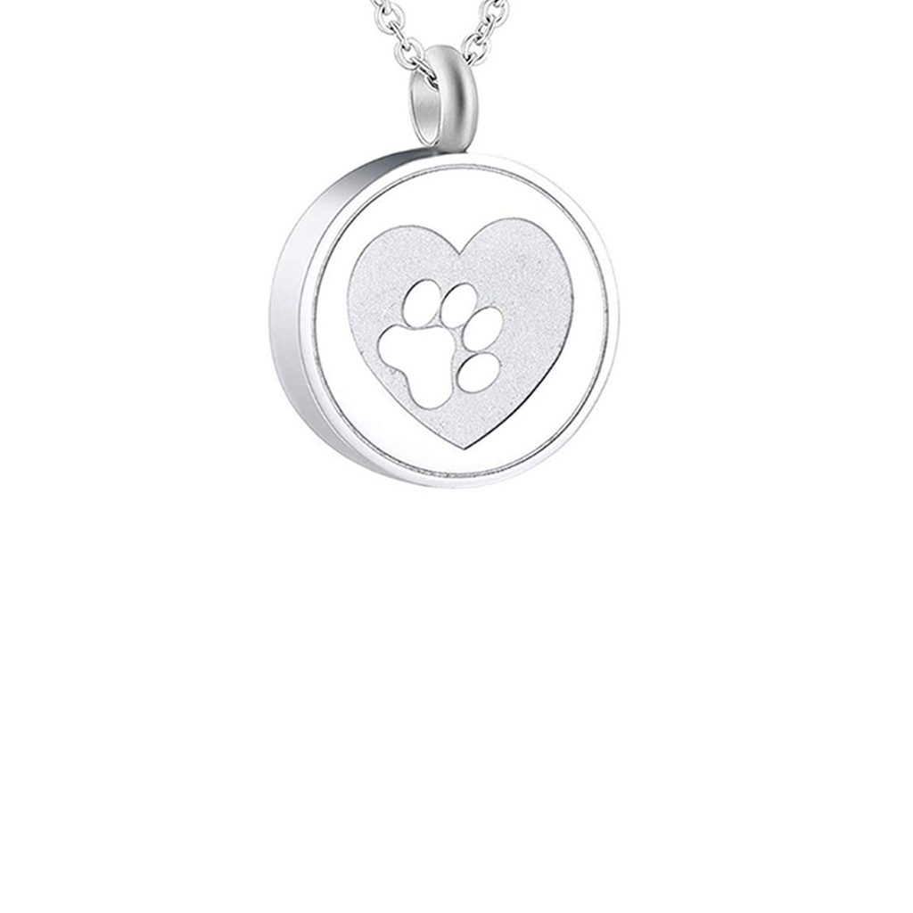 Silver Pawprint Cremation Necklace Stainless Steel