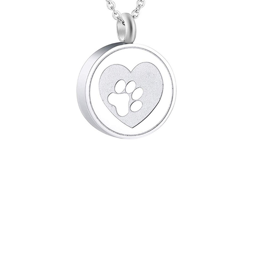 Silver Pawprint Cremation Necklace Stainless Steel