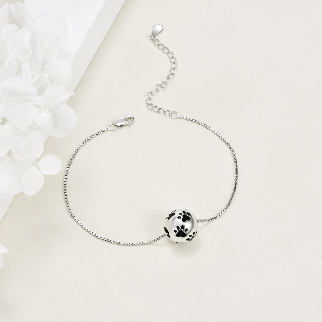 Paw Ball Cremation Bracelet Sterling Silver