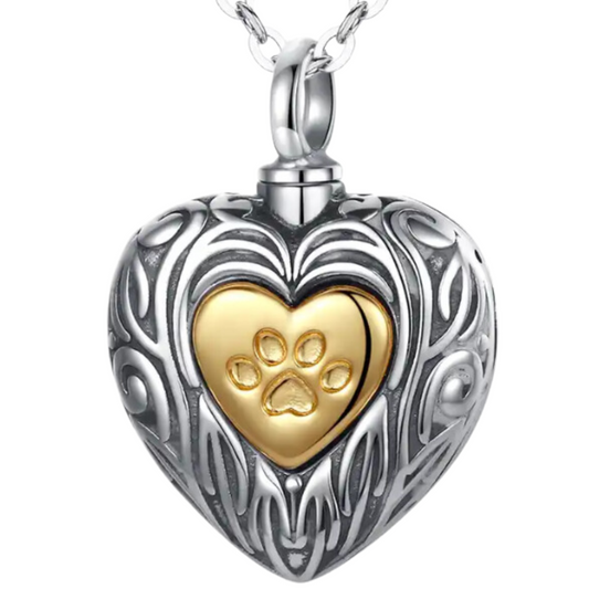 Gold Plated Paw Cremation Necklace Sterling Silver