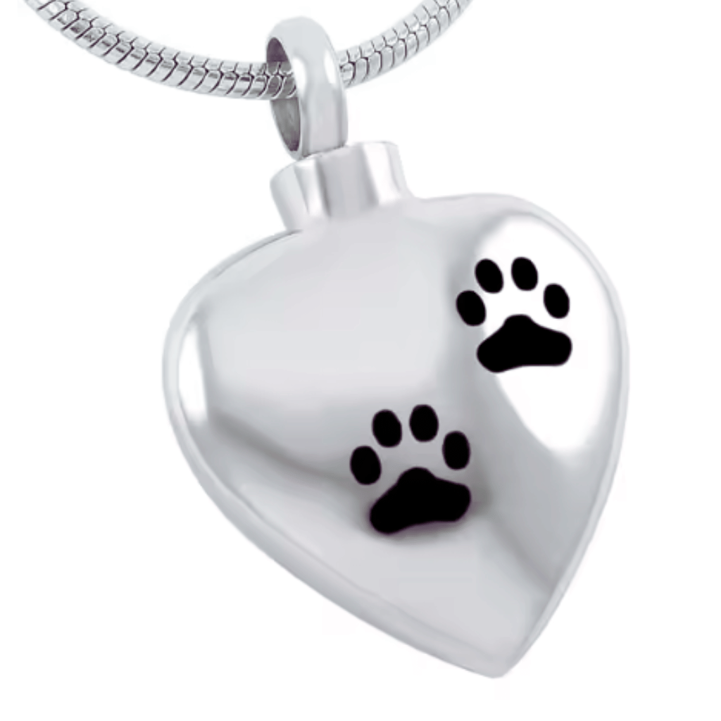 Pawprint Heart Cremation Necklace Stainless Steel