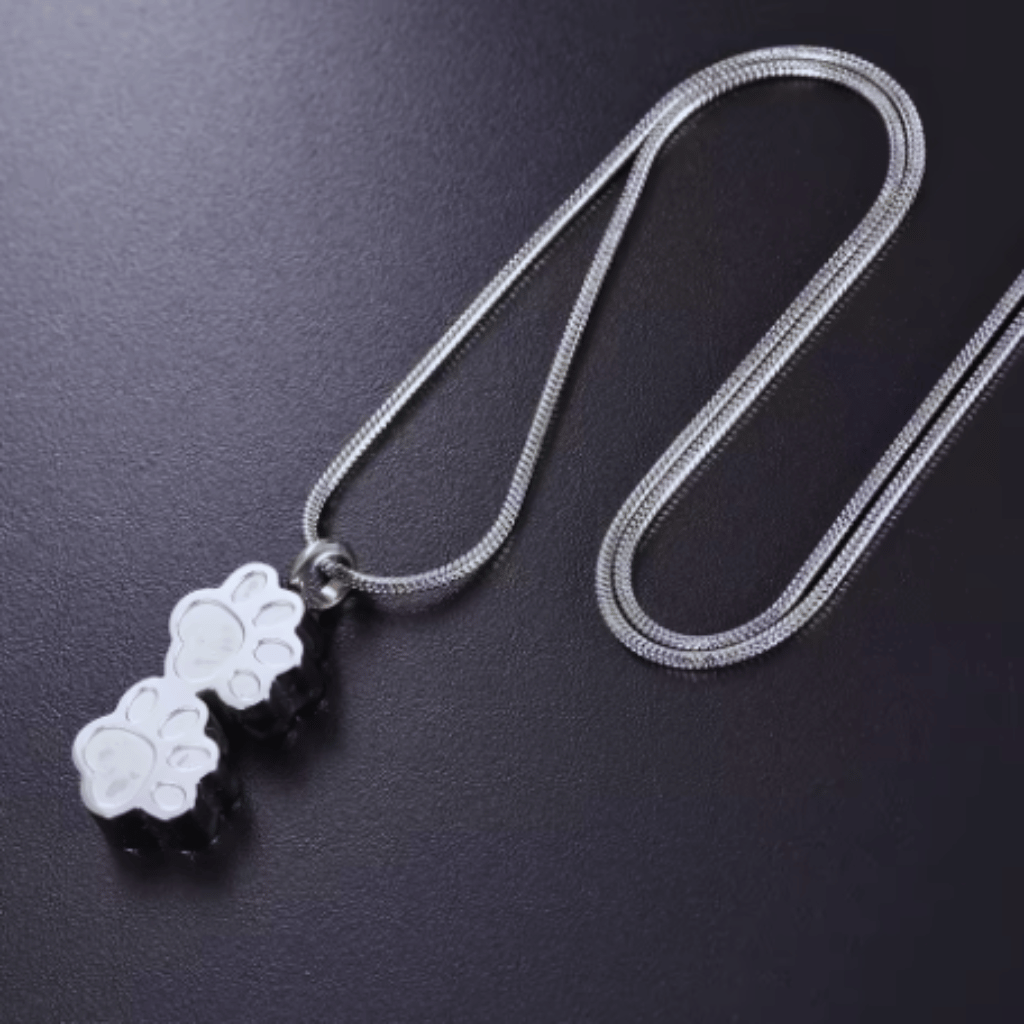 Pawprint Cutout Cremation Necklace Stainless Steel