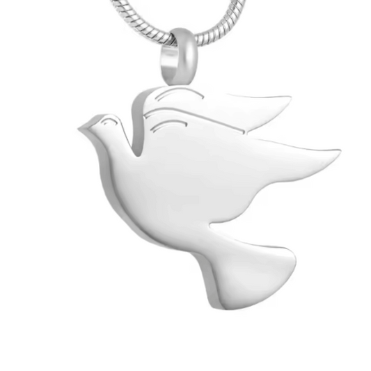 Dove Cutout Cremation Necklace Stainless Steel