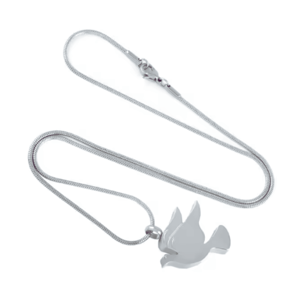 Dove Cutout Cremation Necklace Stainless Steel