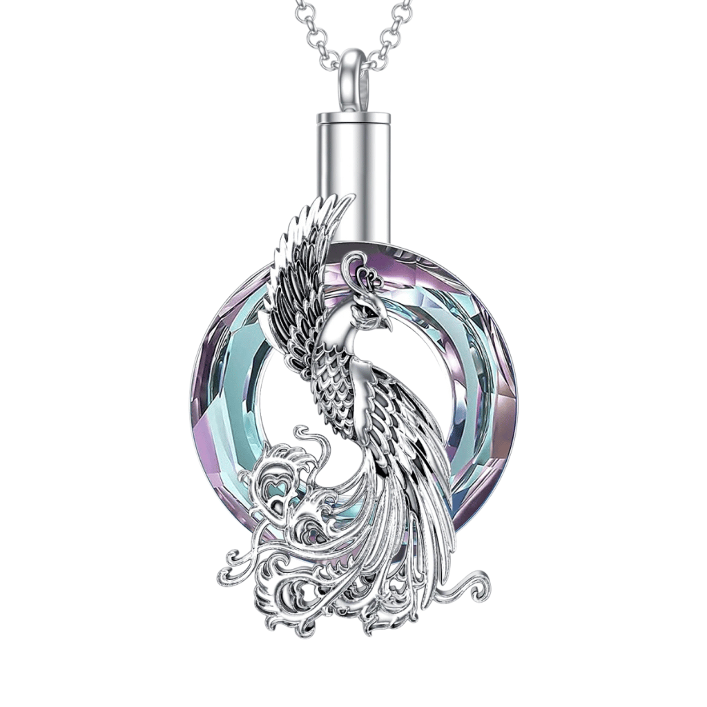 Blue And Purple Crystal Wreath Peacock Cremation Necklace Sterling Silver
