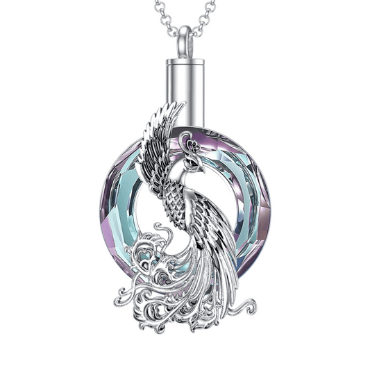 Blue And Purple Crystal Wreath Peacock Cremation Necklace Sterling Silver